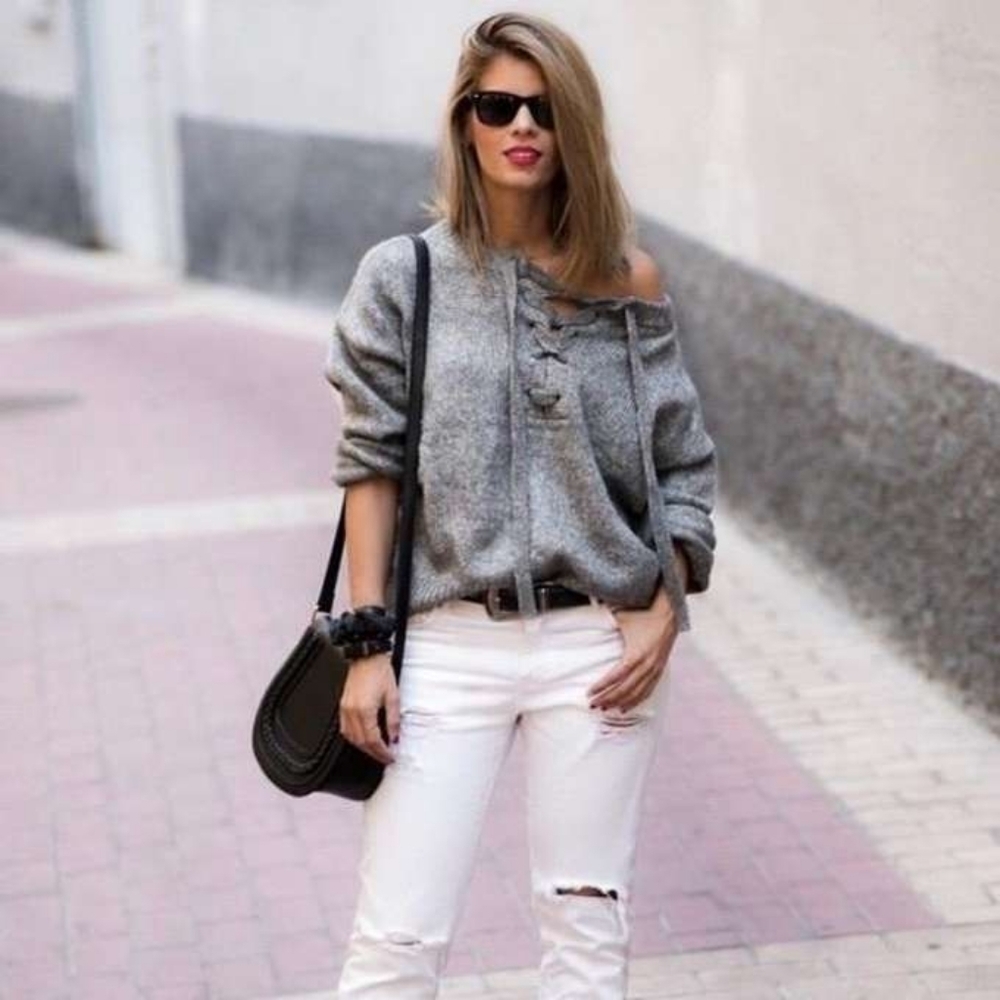 ZARA Wool Mohair Chunky Knit Lace Up Woven Sweater in Small